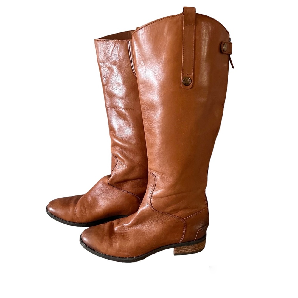 Sam Edelman Brown Leather Riding Boots with Rubber Sole and Full Length Zipper